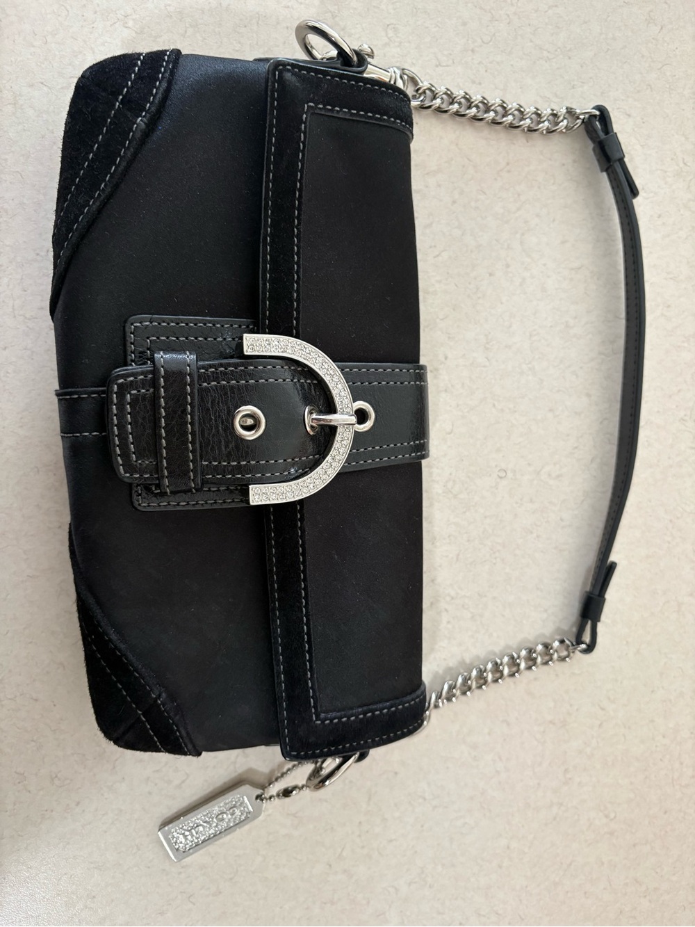 Coach Black Clutch with Silver-Tone Chain and Buckle
